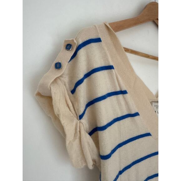 Demylee New York V-Neck Striped Cashmere Short Sleeve Sweater - Size S - Picture 3 of 7